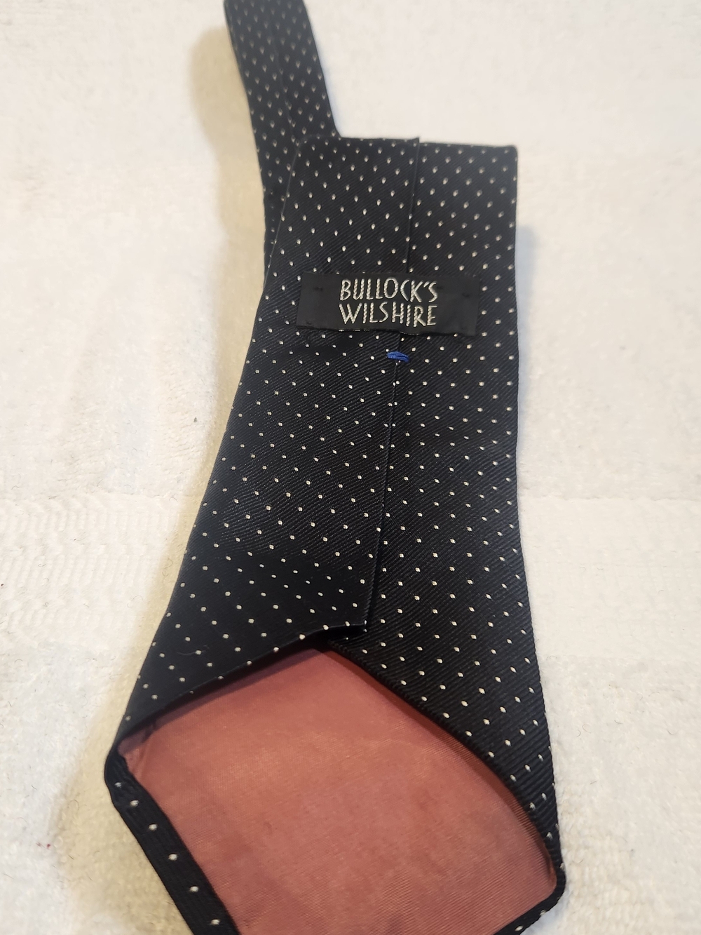 Vintage Bullock's Wilshire Navy Silk Pindot Tie